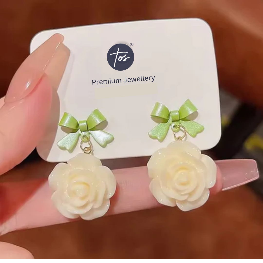 Bow Flower Drop Korean Earrings