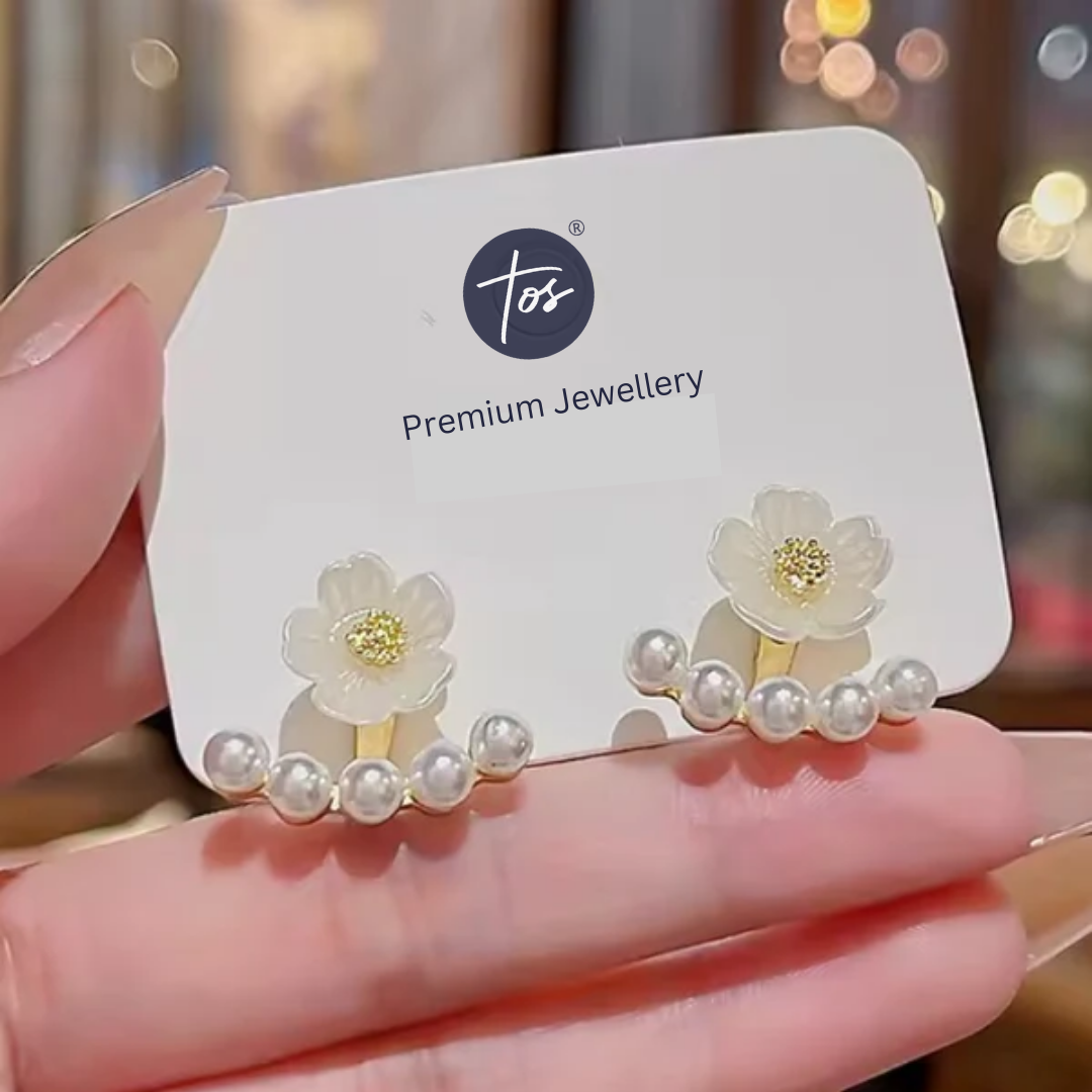Flower Pearl Stud Korean Earrings
