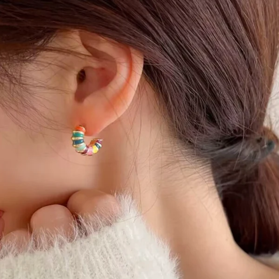 Small Rainbow Hoop Baali Korean Earrings