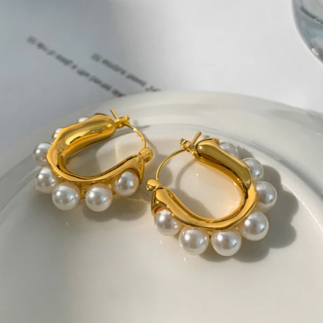 Korean style pearl hoop earrings
