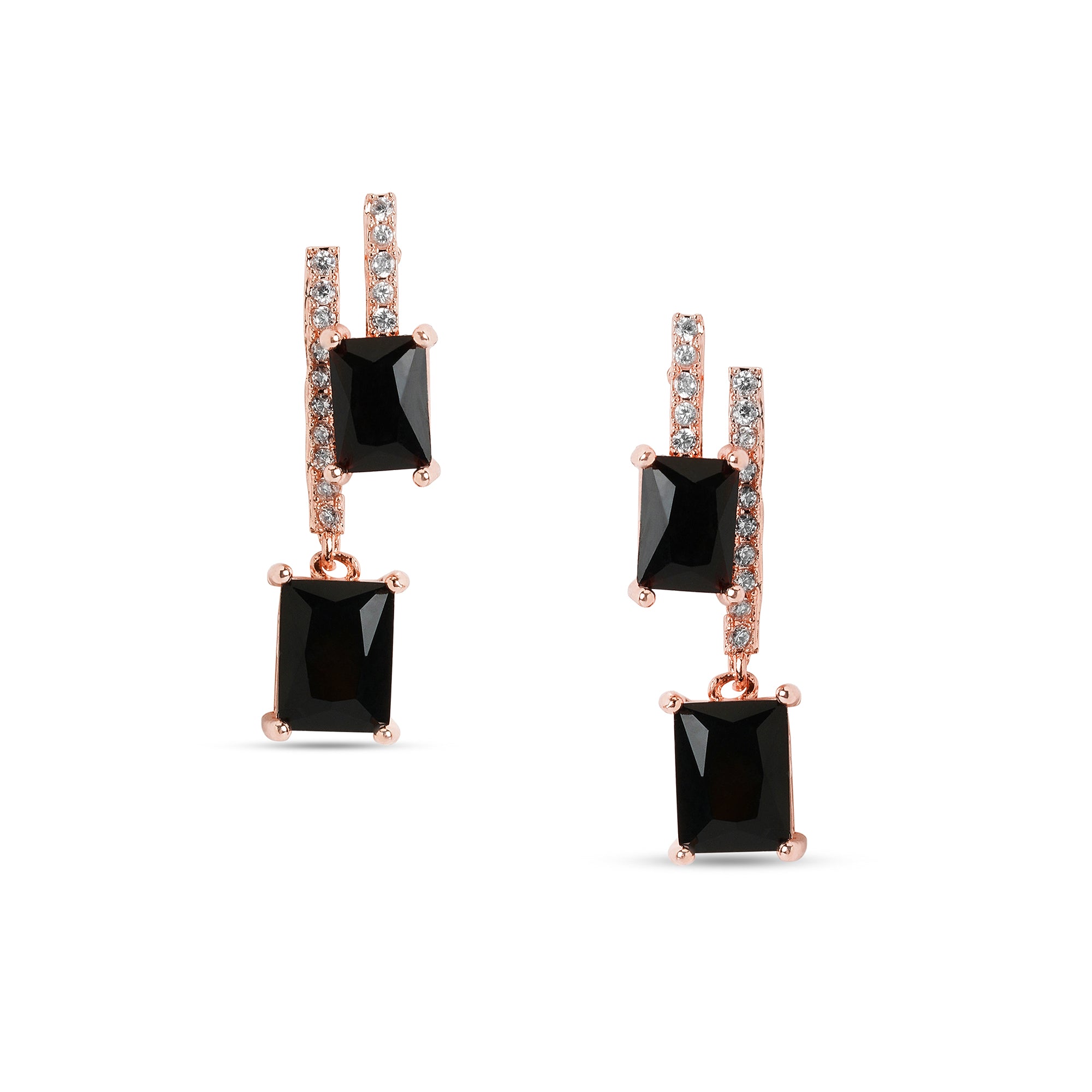 Stainless Steel Rose Gold Plated Artificial Studded Contemporary Drop Earrings