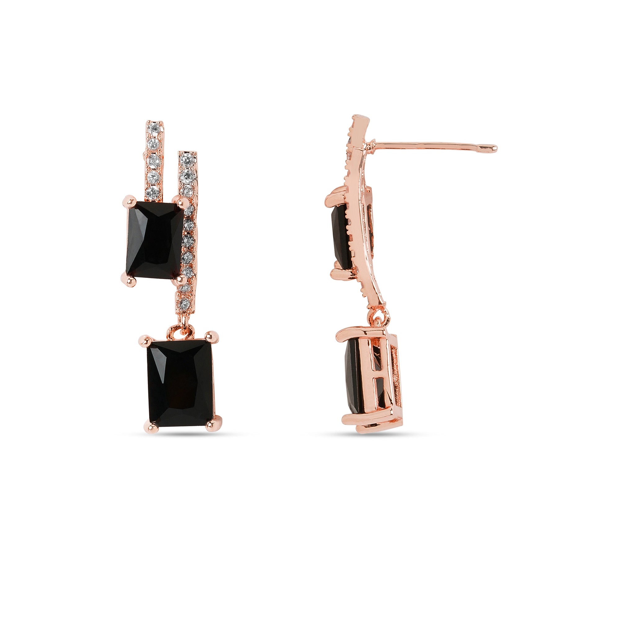Stainless Steel Rose Gold Plated Artificial Studded Contemporary Drop Earrings