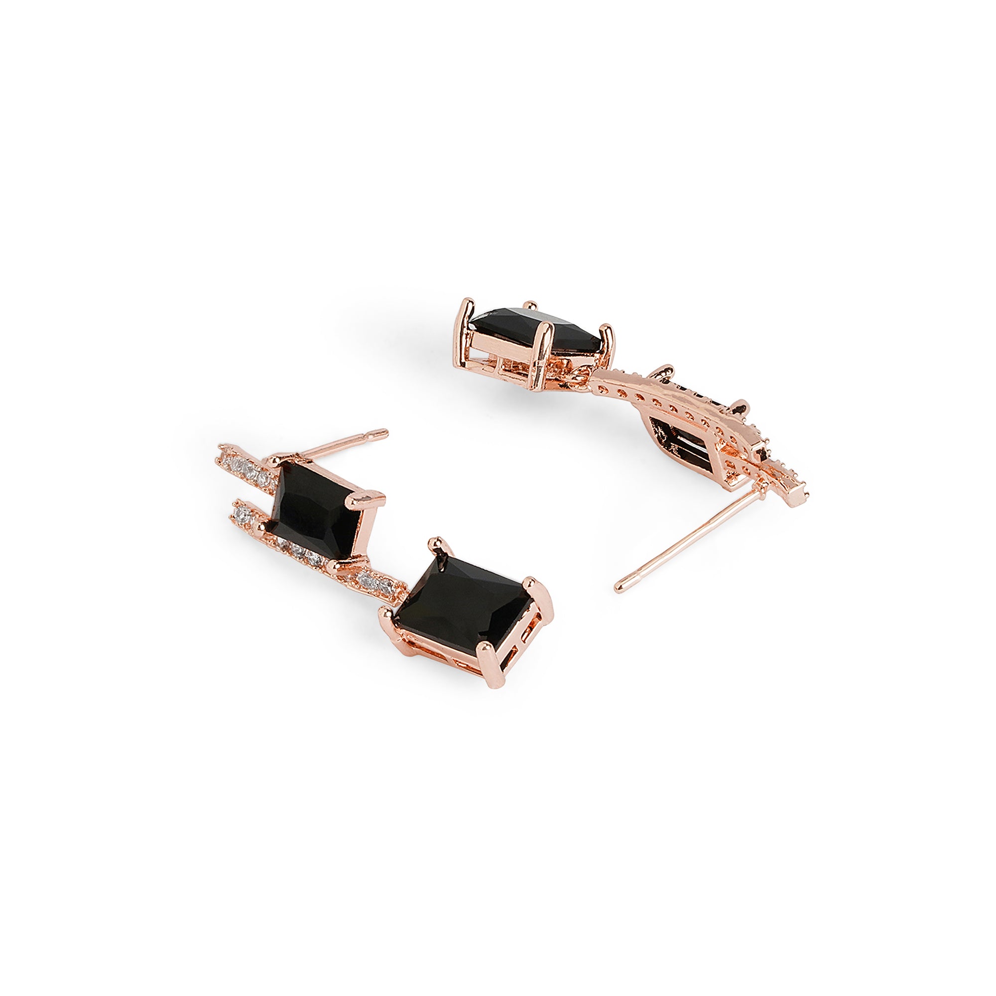Stainless Steel Rose Gold Plated Artificial Studded Contemporary Drop Earrings
