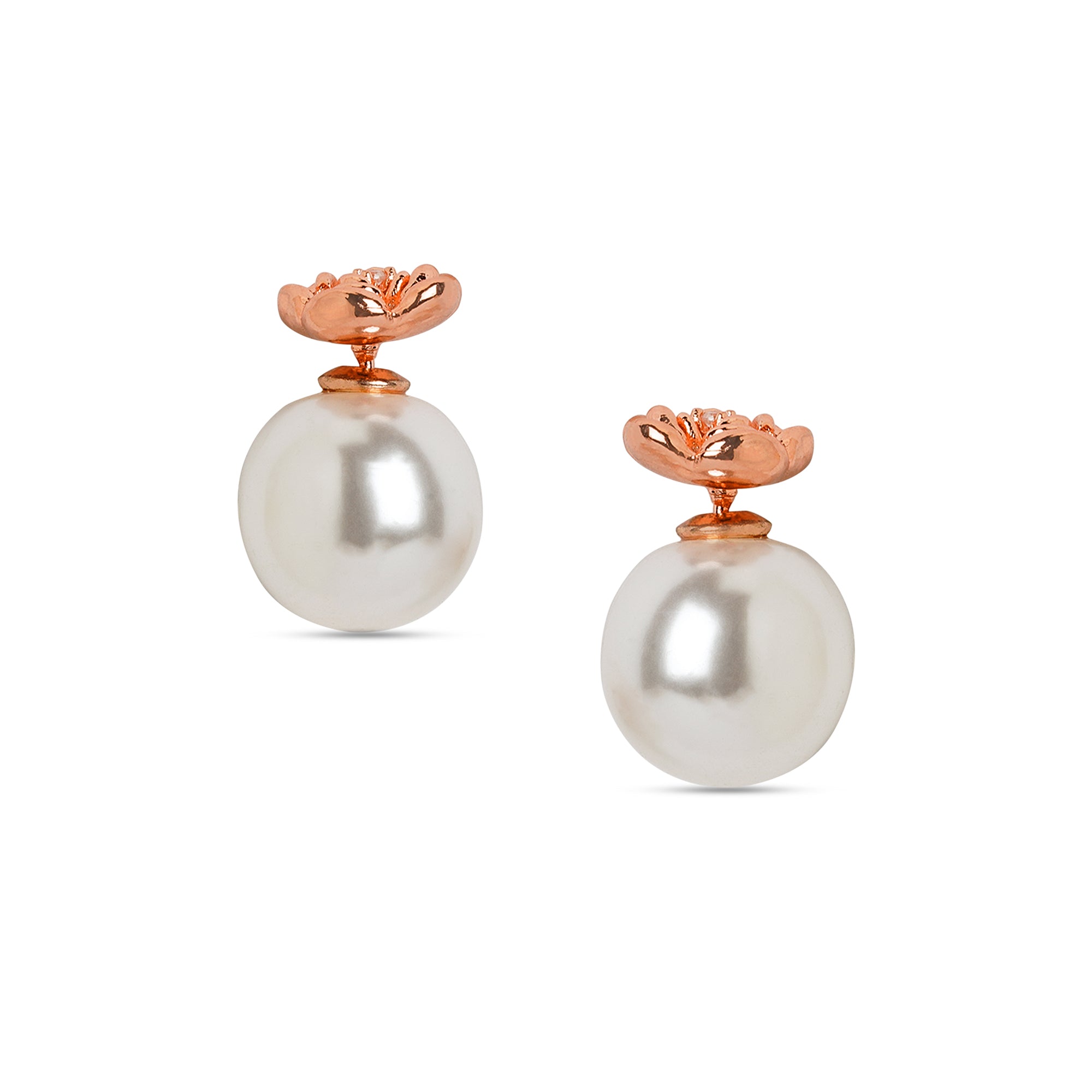 Stainless Steel Rose Gold Plated Pearls Beaded Floral Shaped Studs