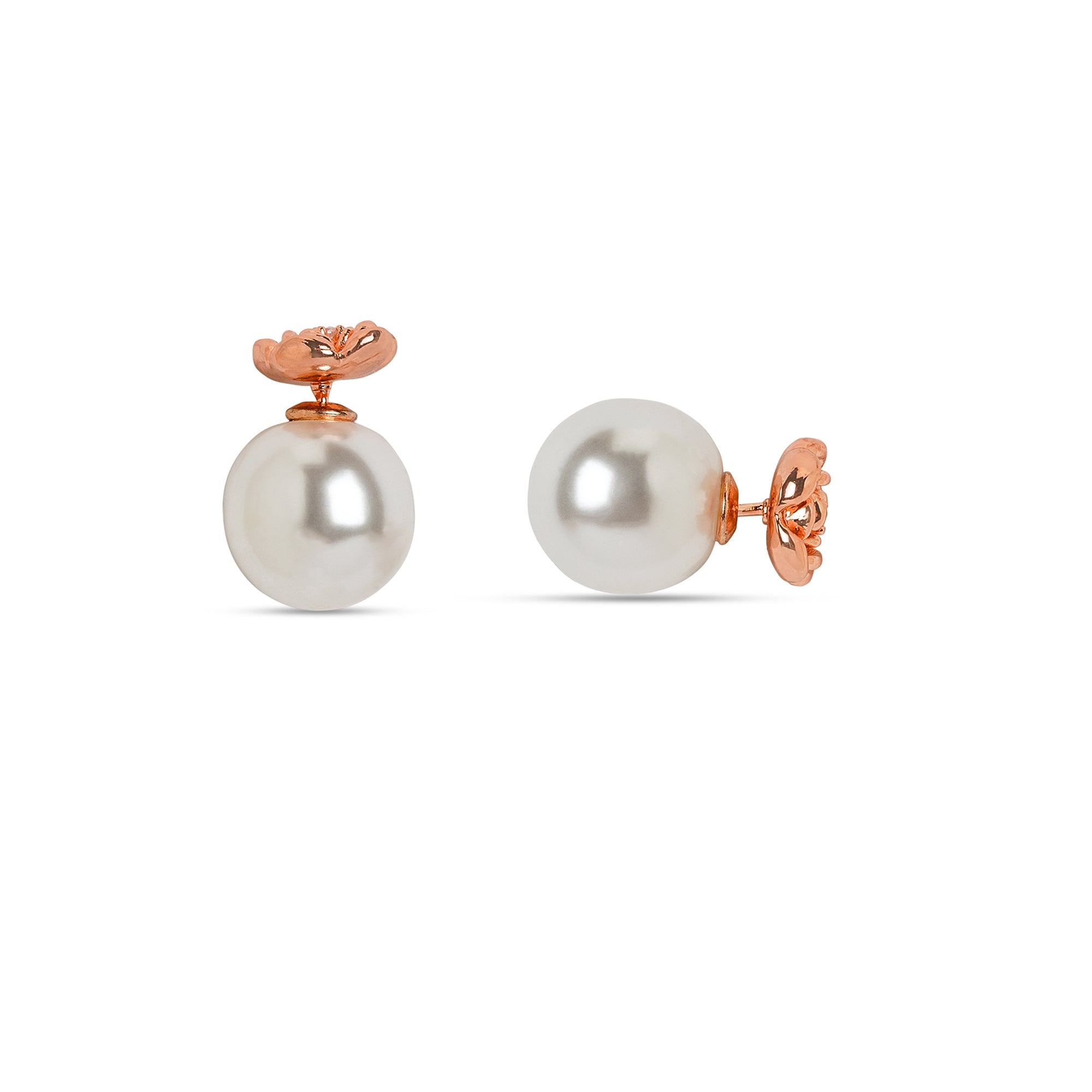 Stainless Steel Rose Gold Plated Pearls Beaded Floral Shaped Studs