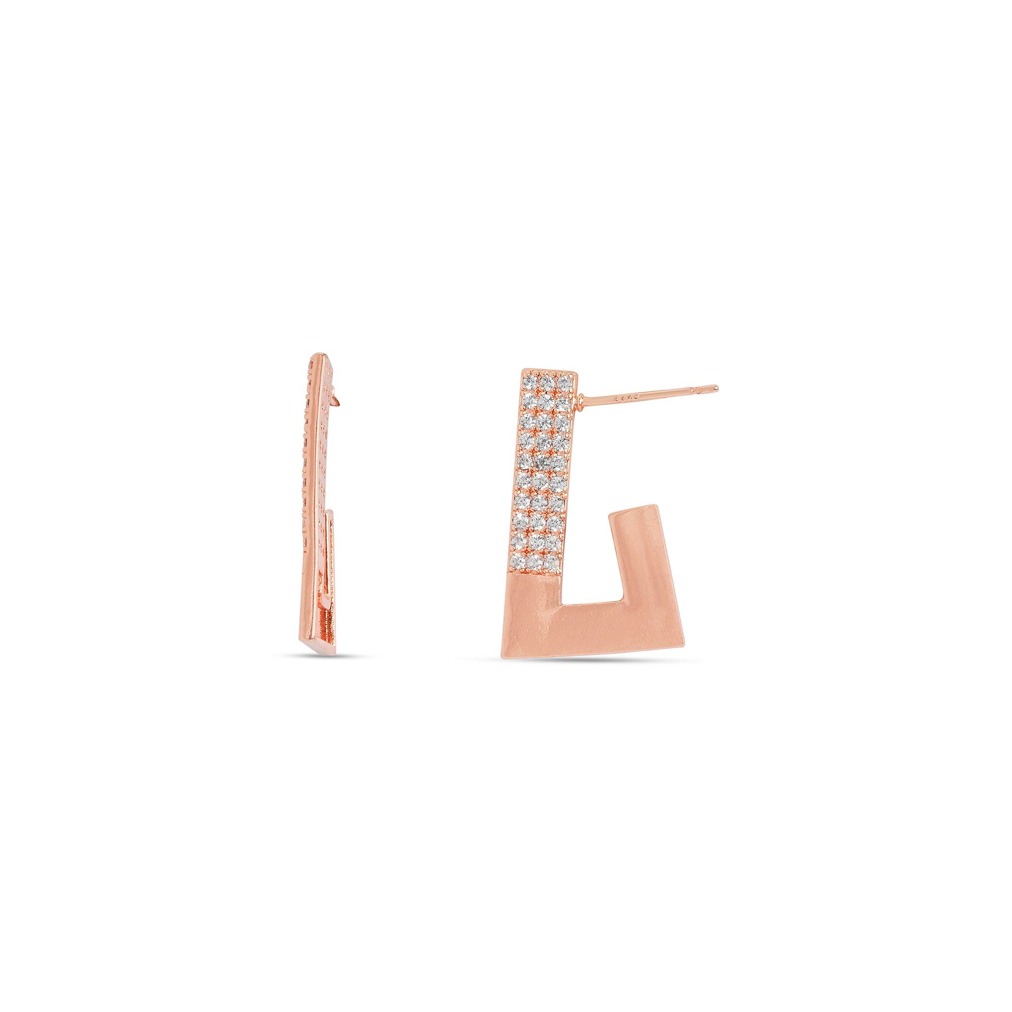 Rose Gold-Plated Contemporary Cubic Zirconia Hoop Earrings