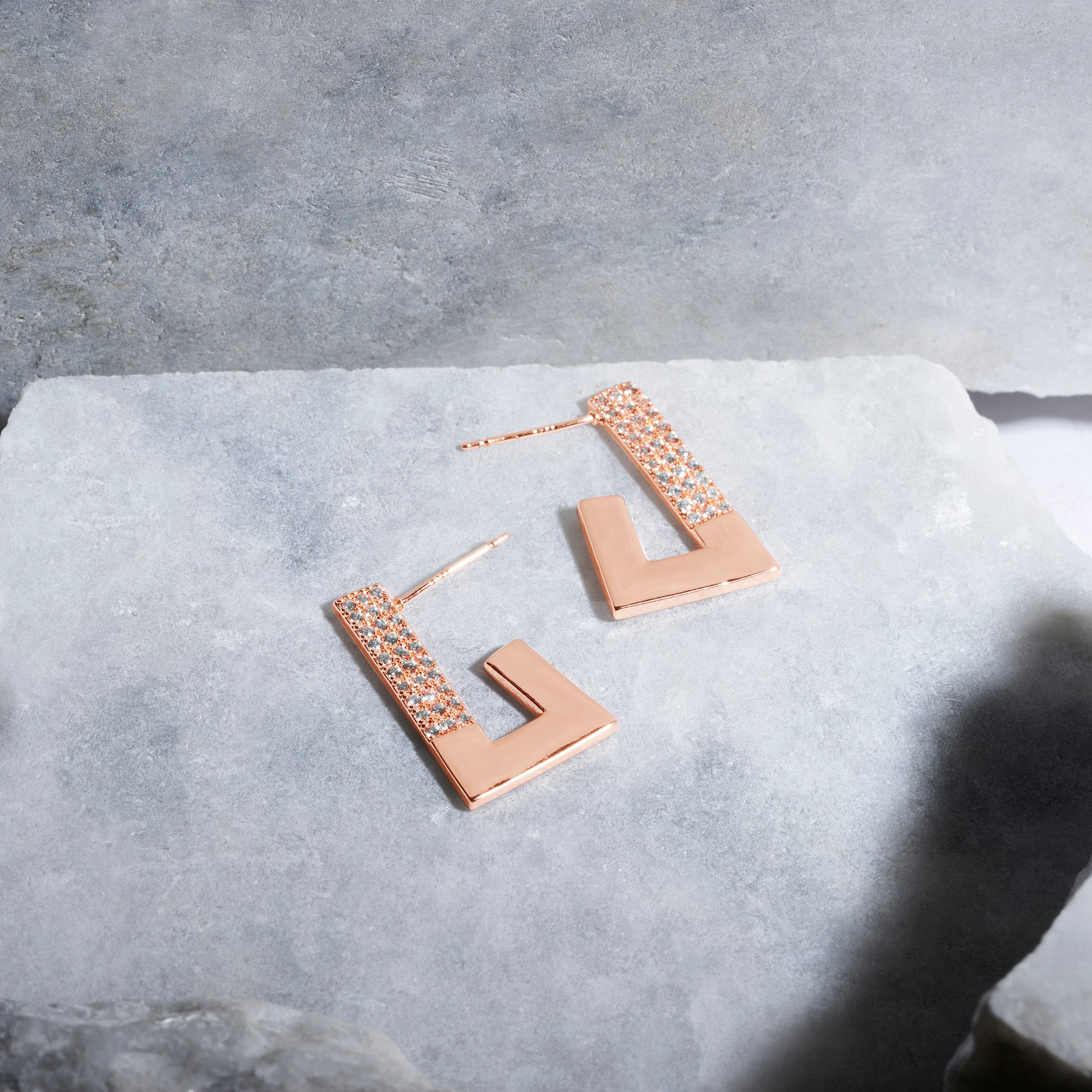 Rose Gold-Plated Contemporary Cubic Zirconia Hoop Earrings