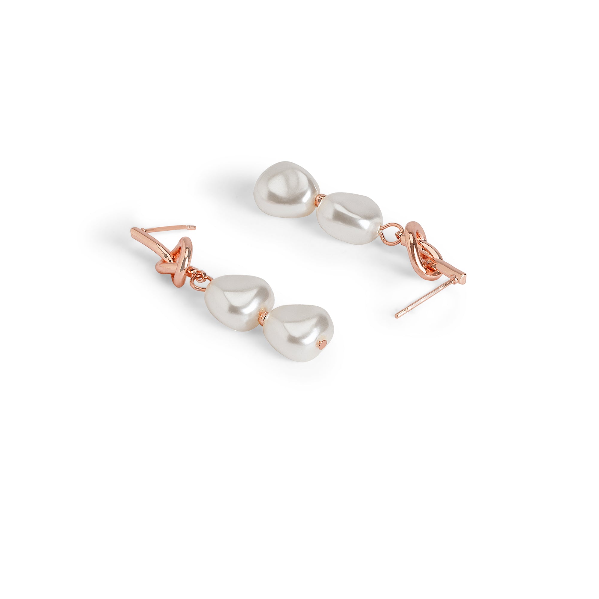 Stainless Steel Rose Gold Plated Pearls Beaded Contemporary Drop Earrings