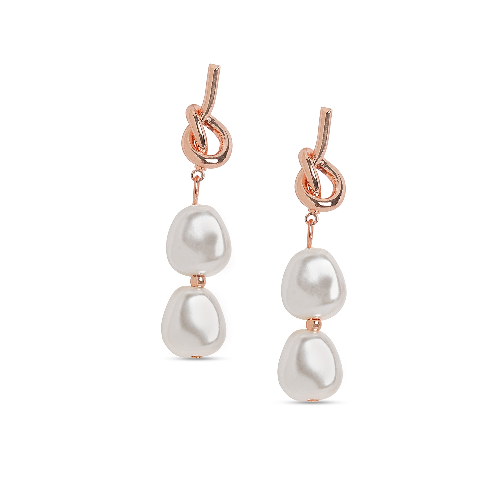 Stainless Steel Rose Gold Plated Pearls Beaded Contemporary Drop Earrings