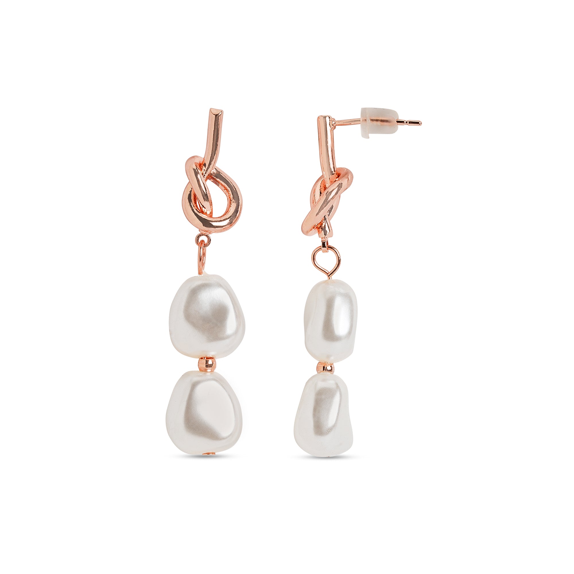 Stainless Steel Rose Gold Plated Pearls Beaded Contemporary Drop Earrings