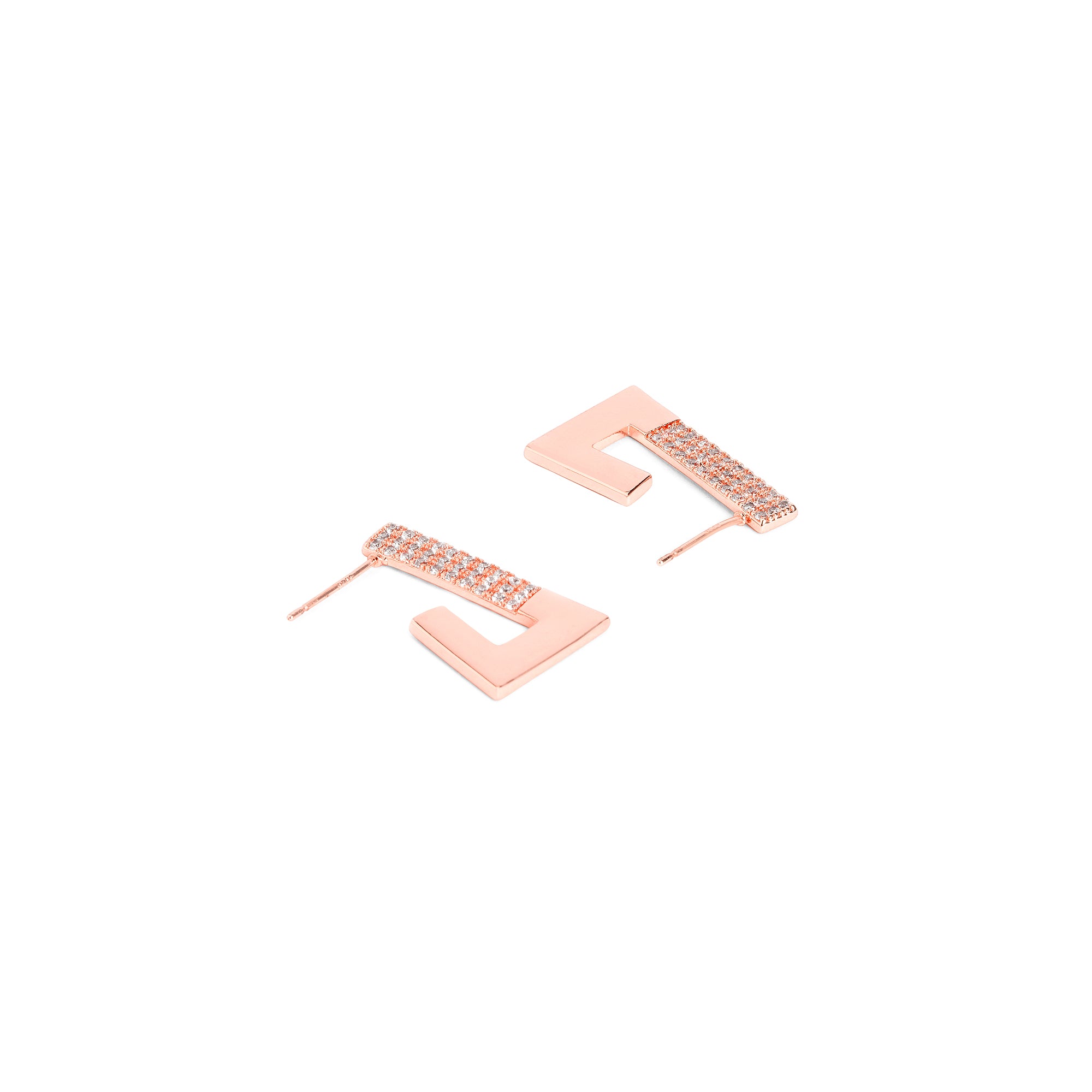 Rose Gold-Plated Contemporary Cubic Zirconia Hoop Earrings