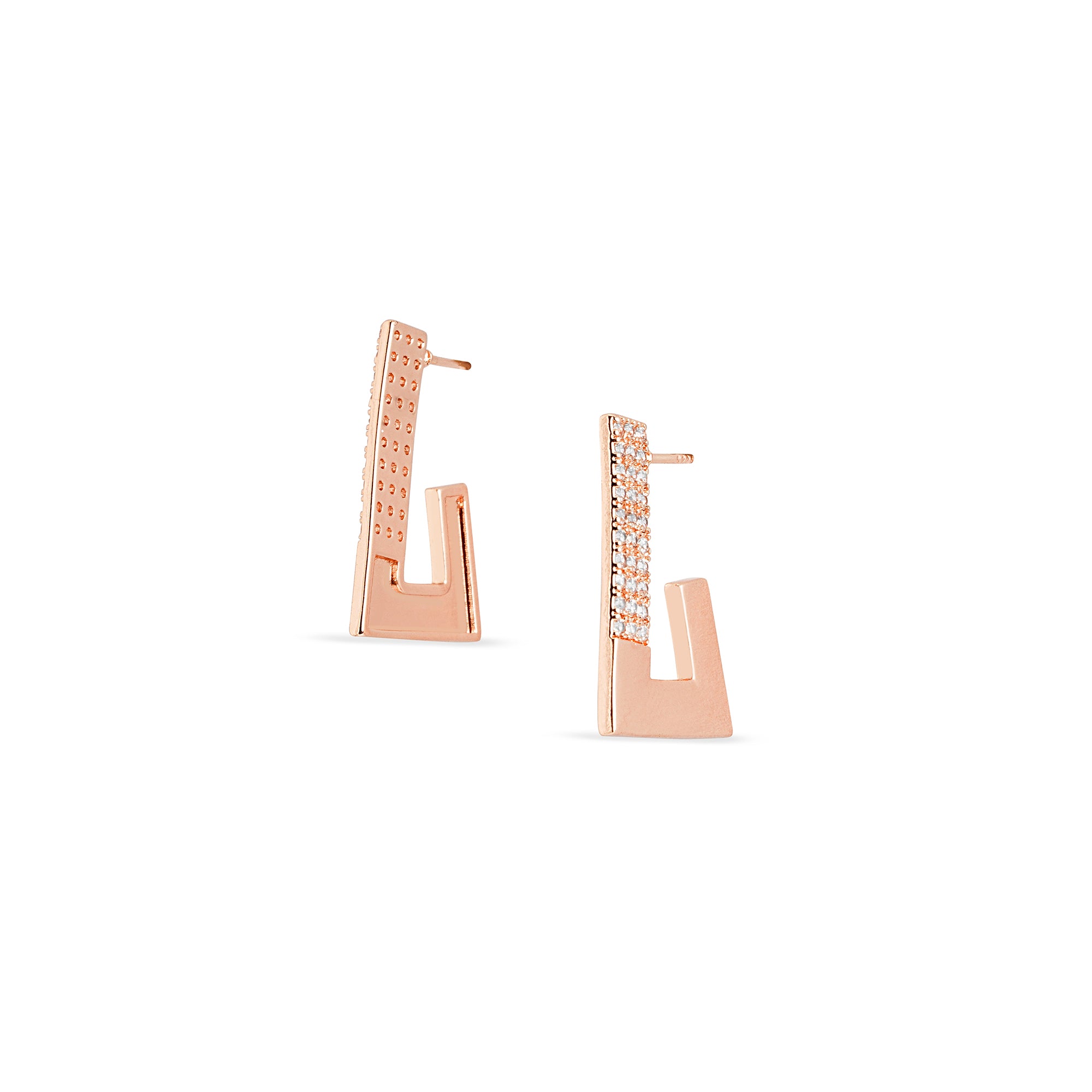 Rose Gold-Plated Contemporary Cubic Zirconia Hoop Earrings