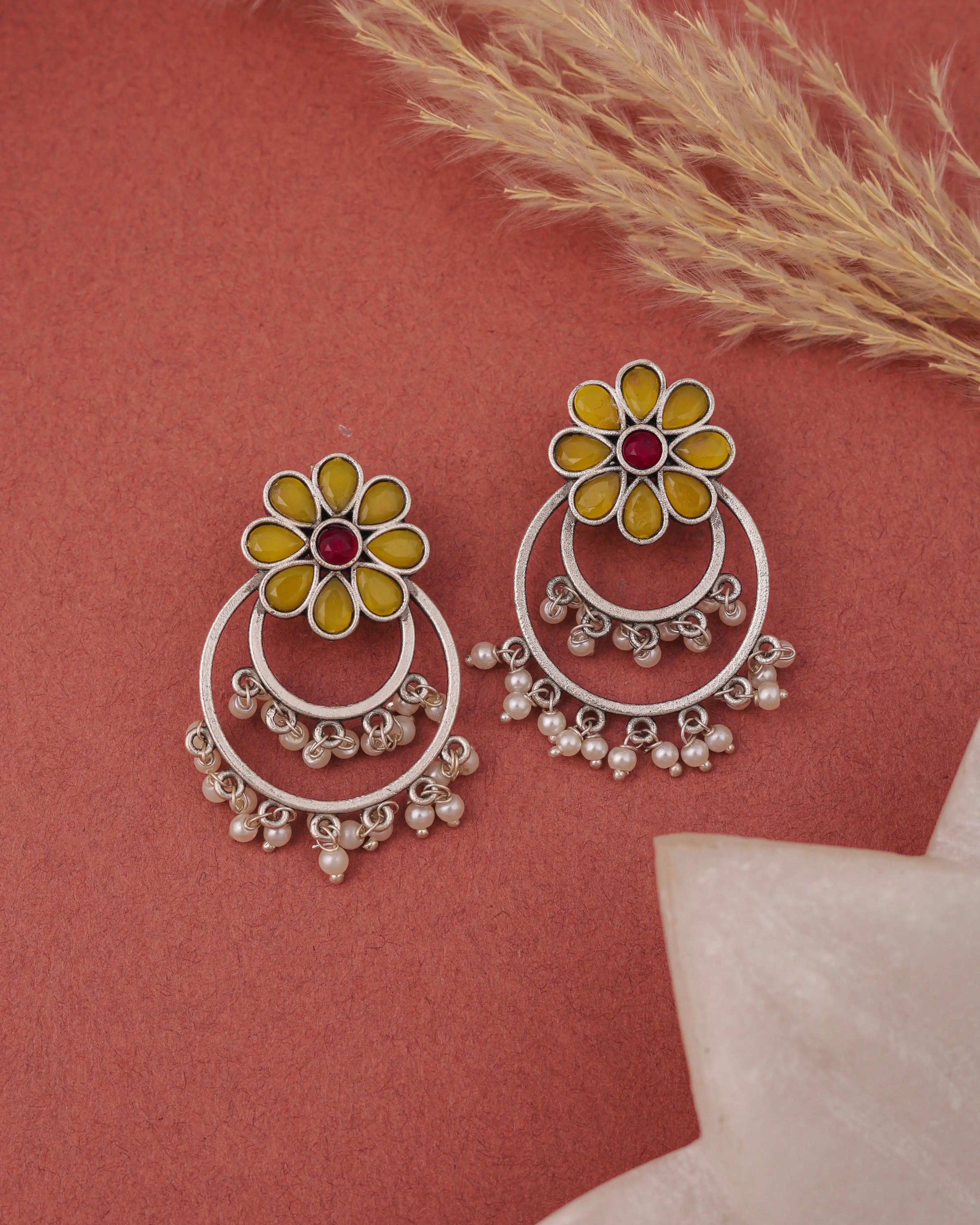 TOS Yellow Chandbali Earrings