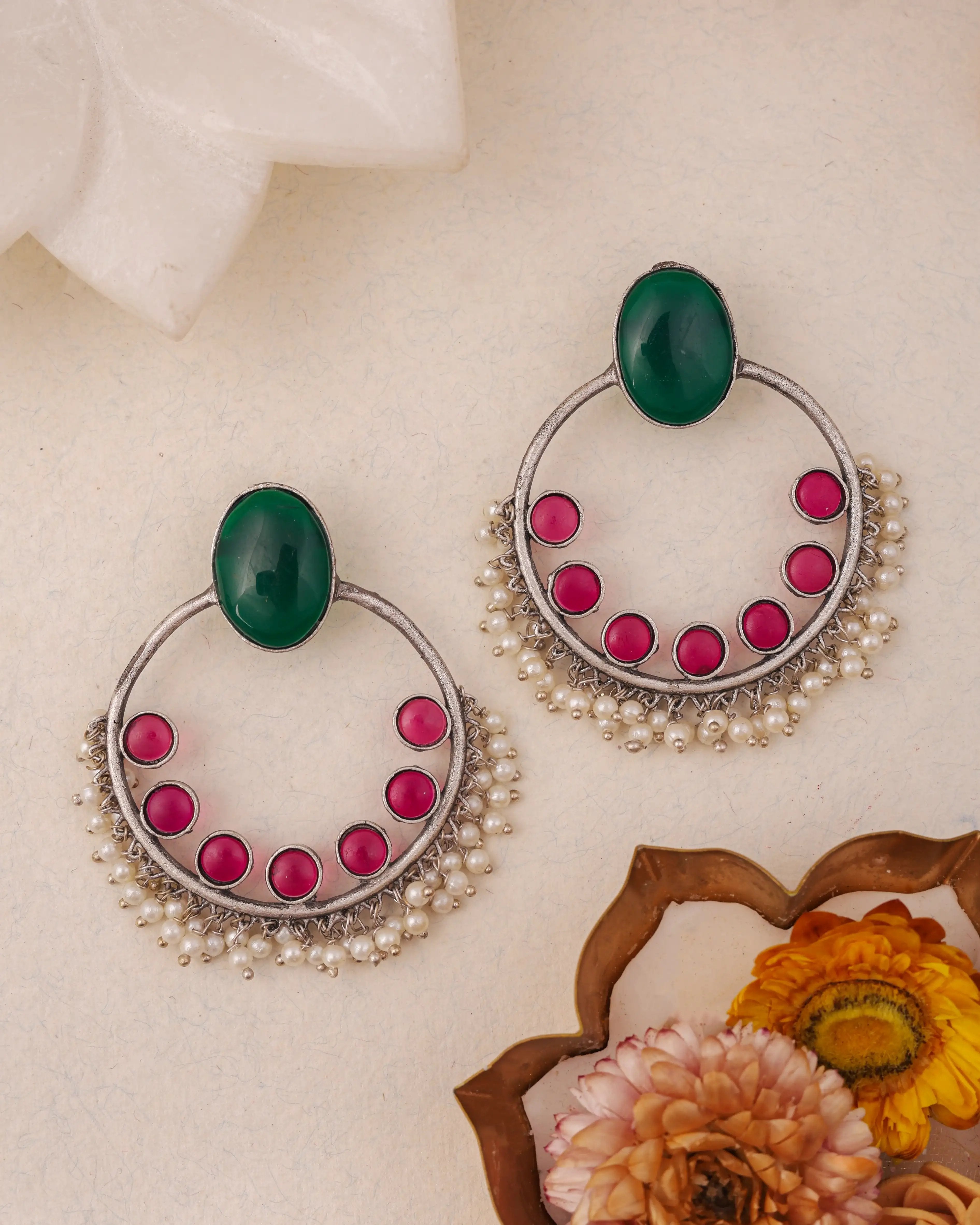 New Green & Ruby Dangler Earrings