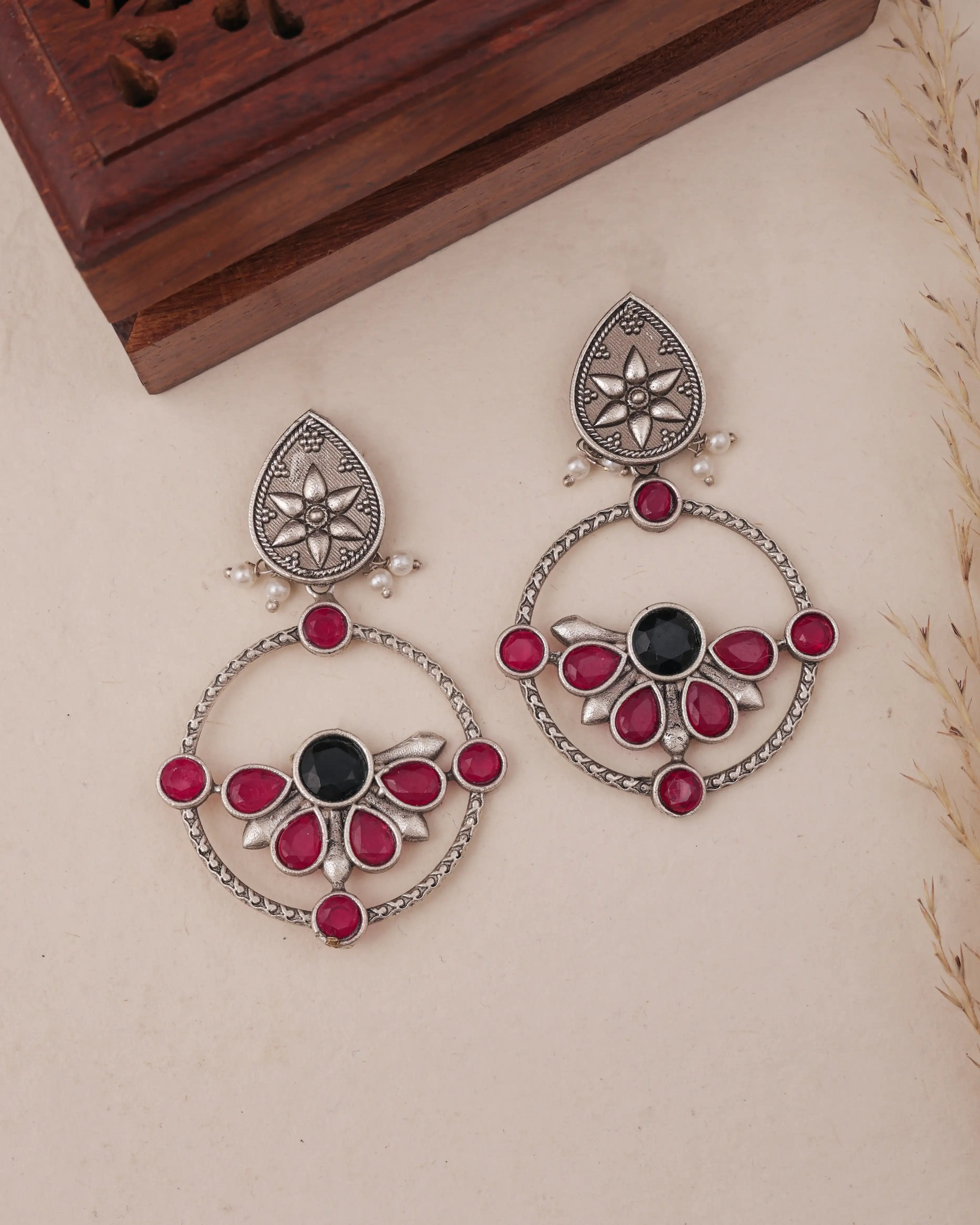 New Black & Ruby Dangler Earrings