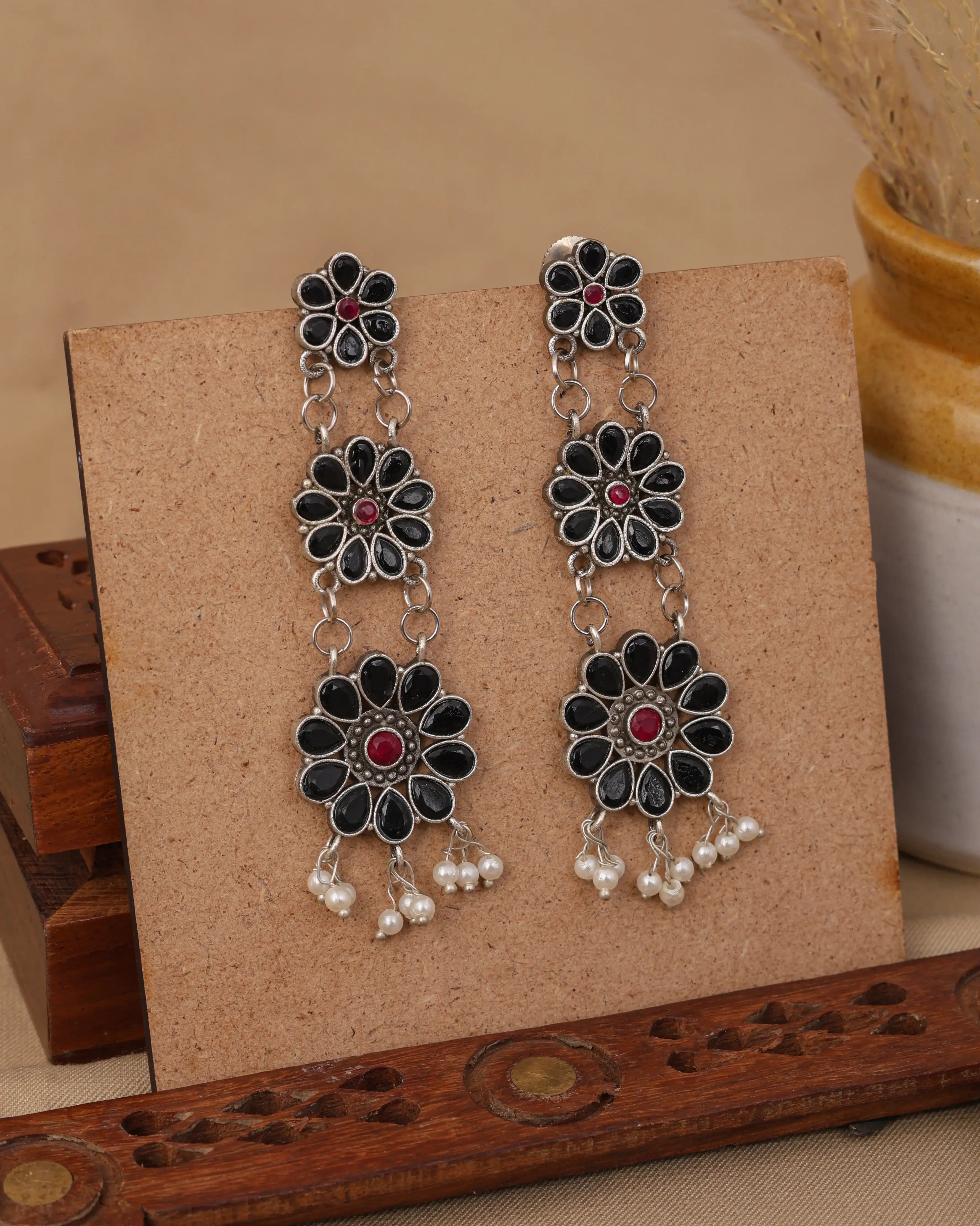 New Black Ruby Dangler Earrings