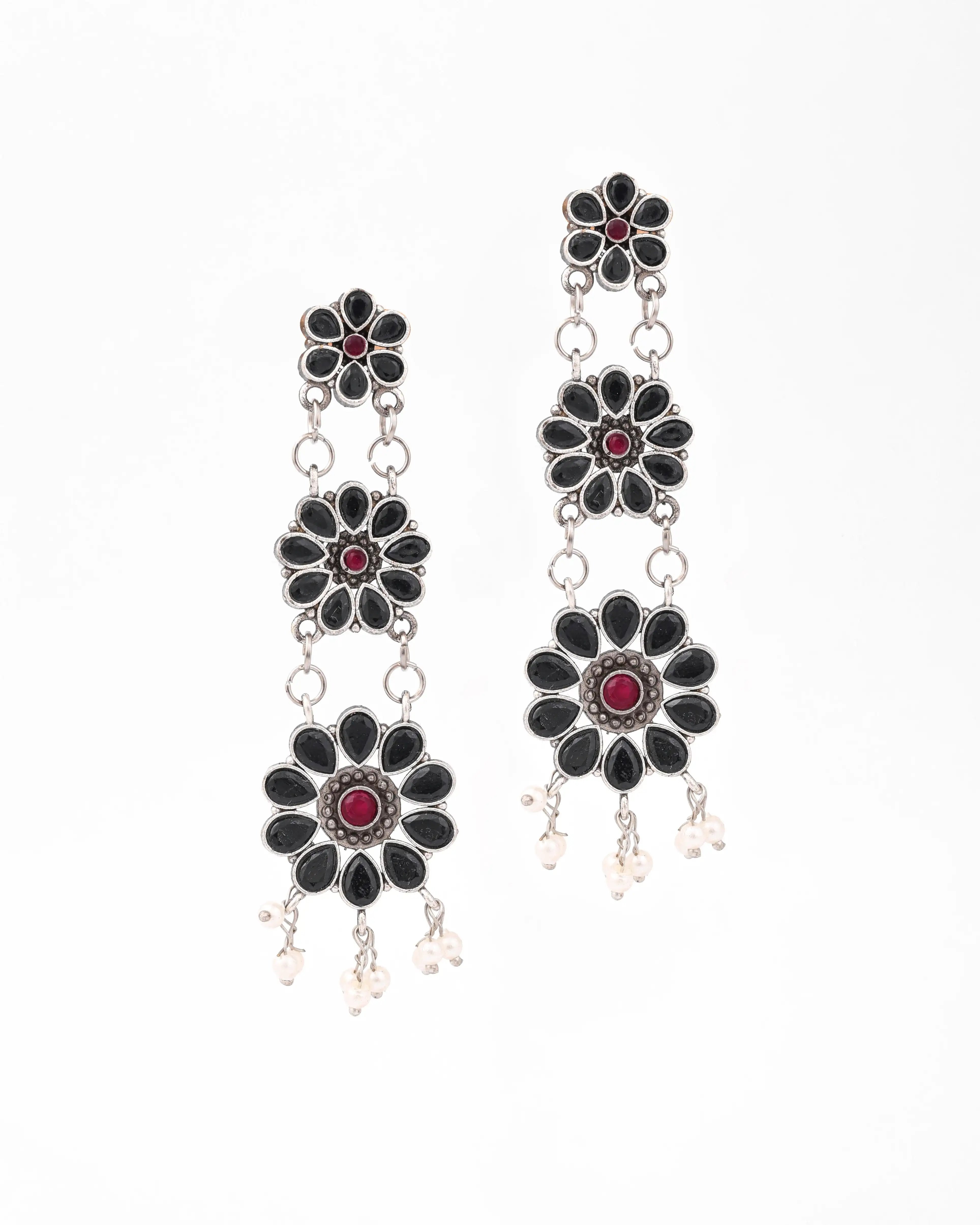 New Black Ruby Dangler Earrings