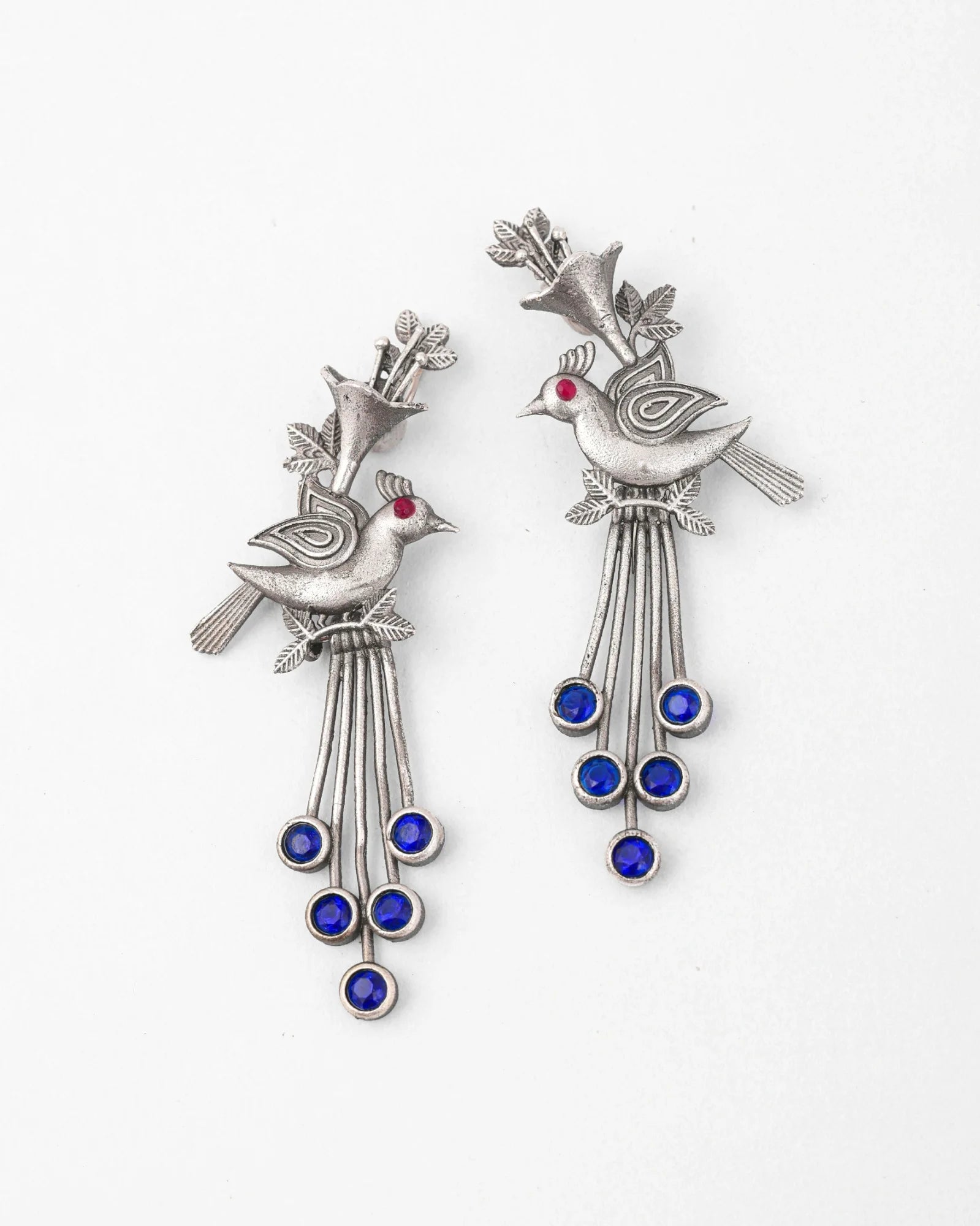 Peacock Elegance Silver Earrings