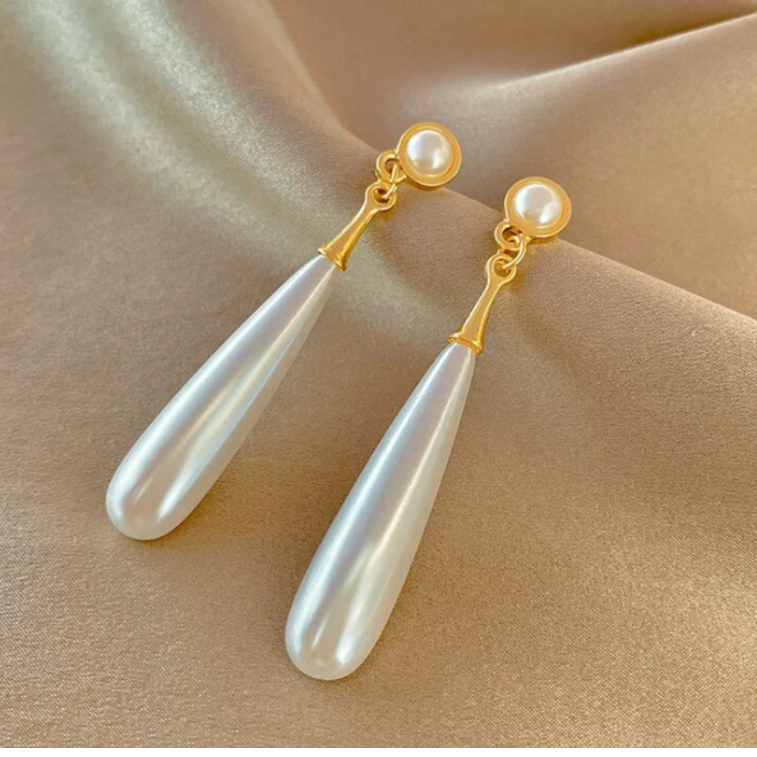 Long pearl drop Korean earrings