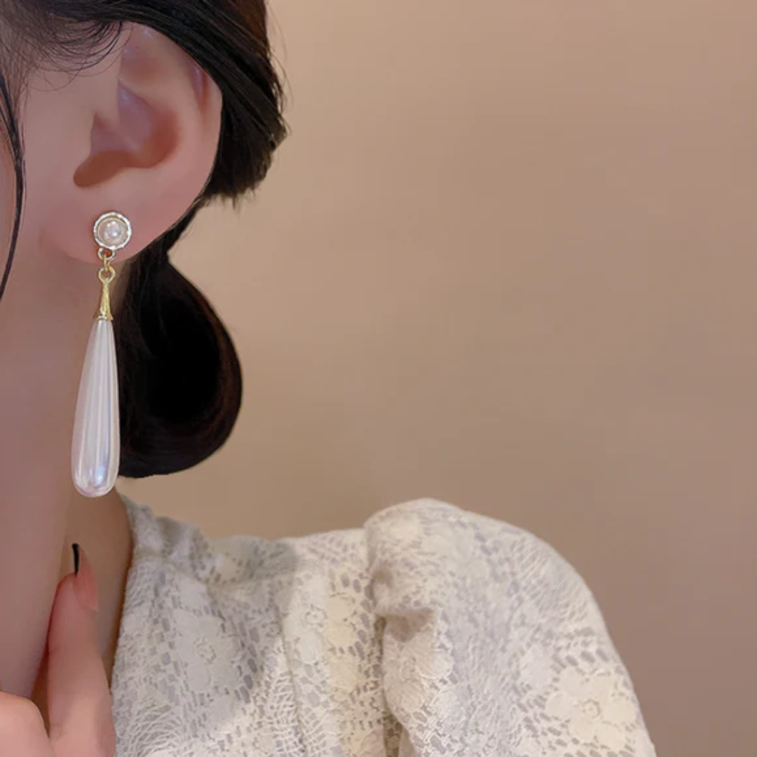 Long pearl drop Korean earrings