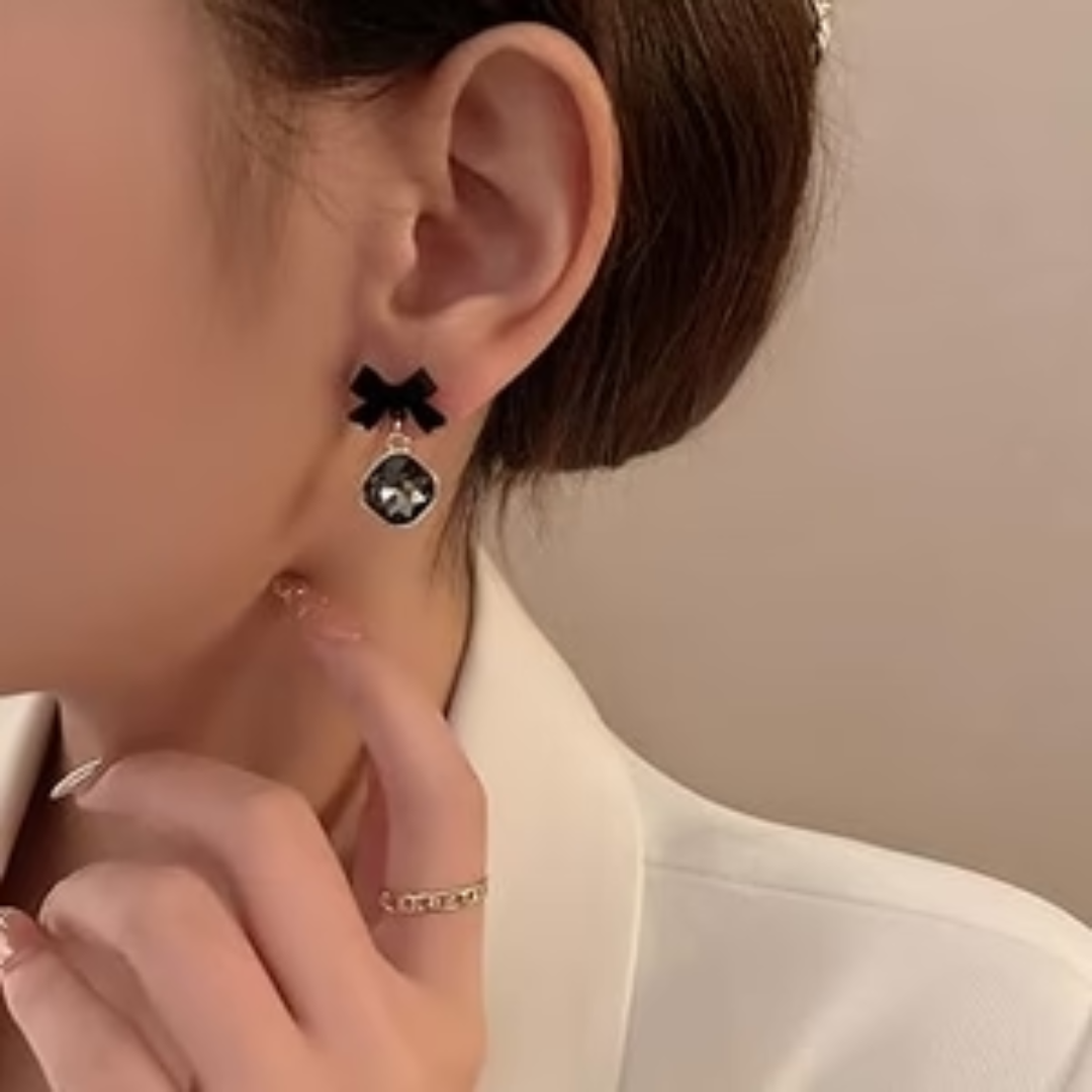 Bow Tie Crystal Drop Korean earrings | TOS jewelry