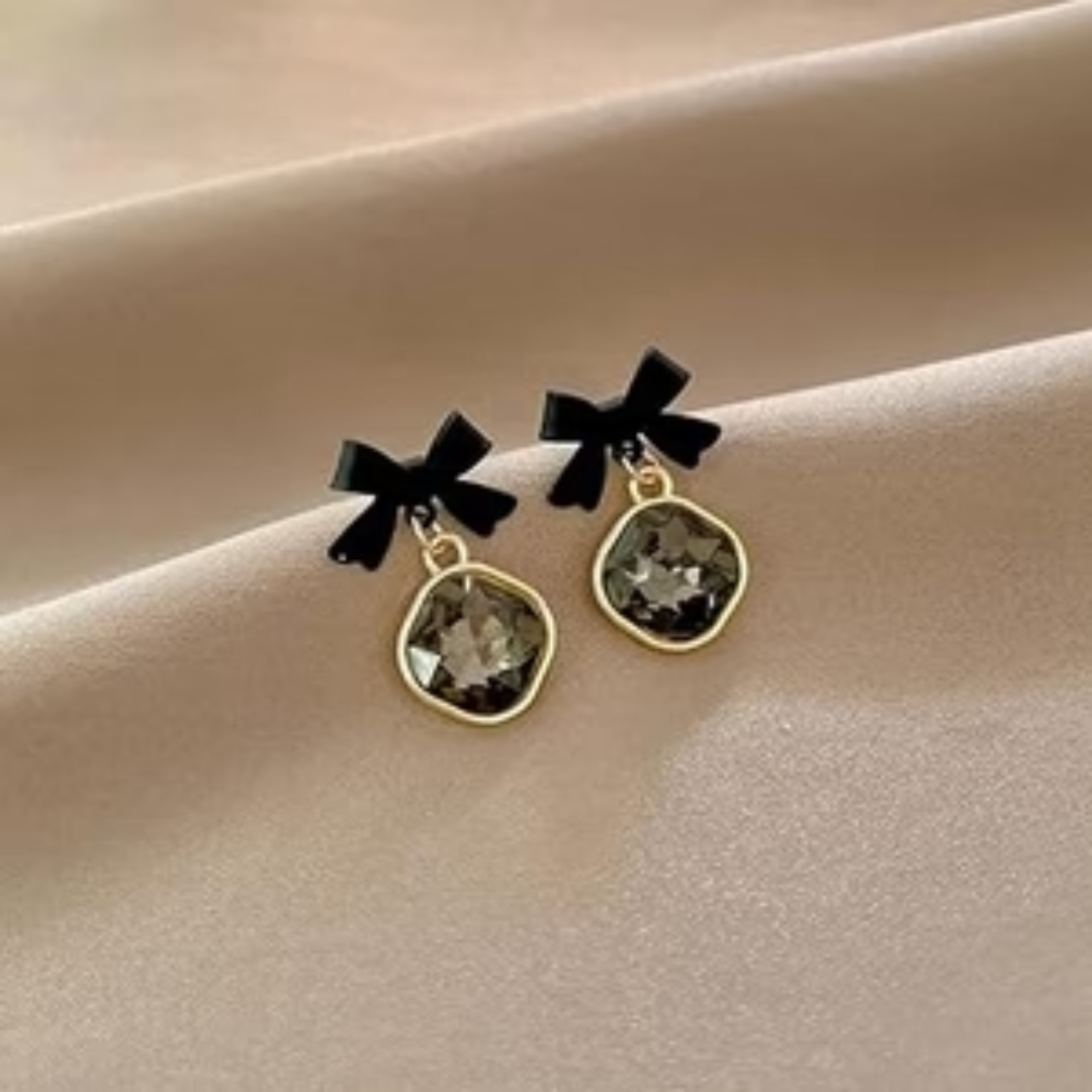 Bow Tie Crystal Drop Korean earrings | TOS jewelry