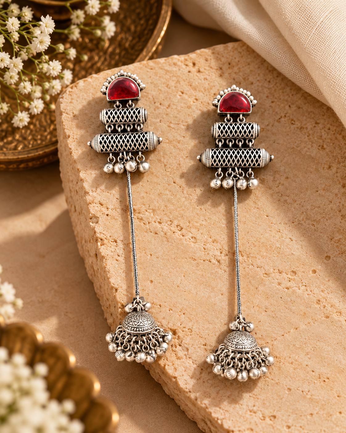 Traditional Kashmiri Long Oxidized Earrings for Women