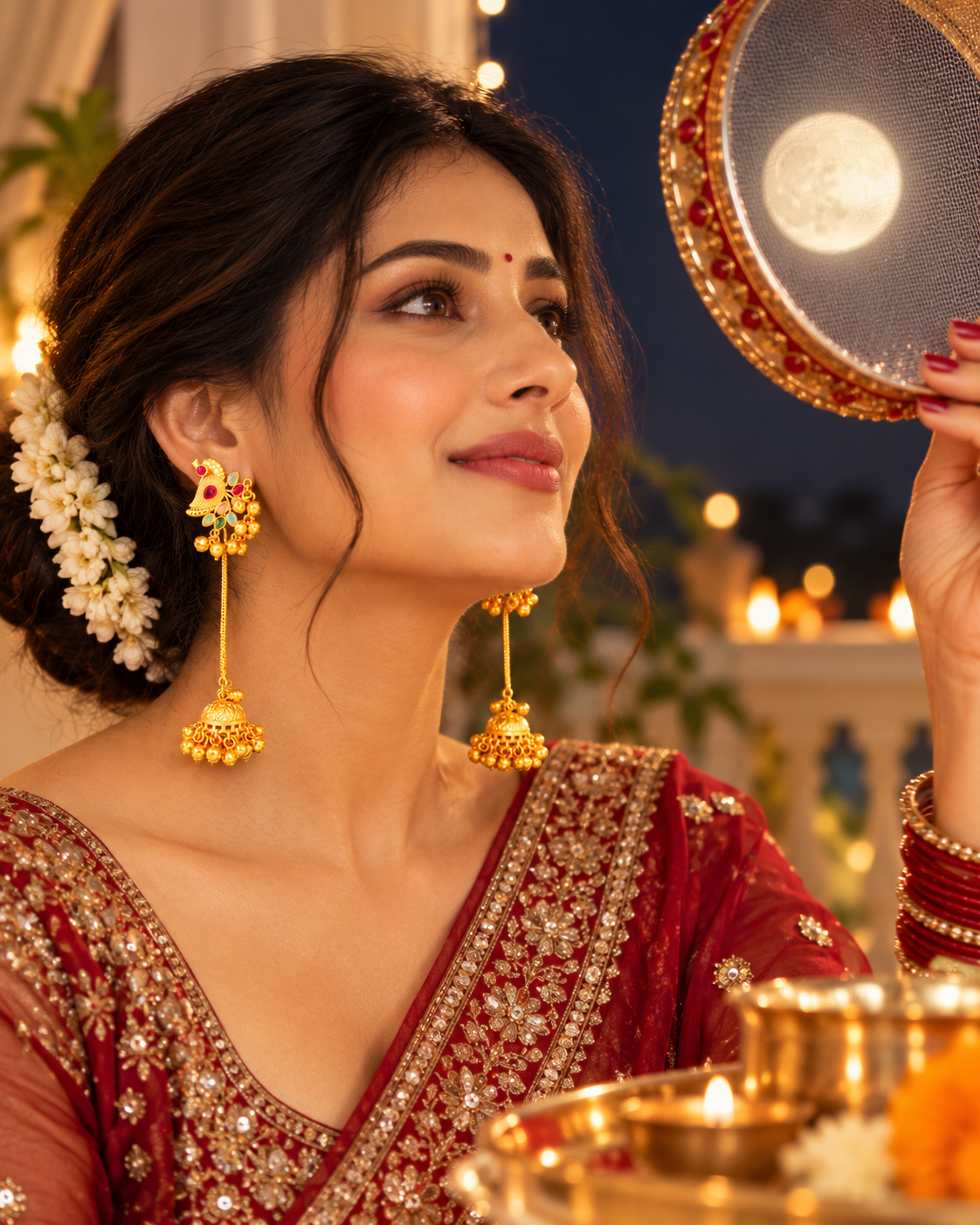 Peacock Kashmiri Gold Tone Long Jhumkha