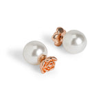 Stainless Steel Rose Gold Plated Pearls Beaded Floral Shaped Studs