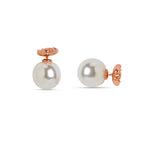 Stainless Steel Rose Gold Plated Pearls Beaded Floral Shaped Studs