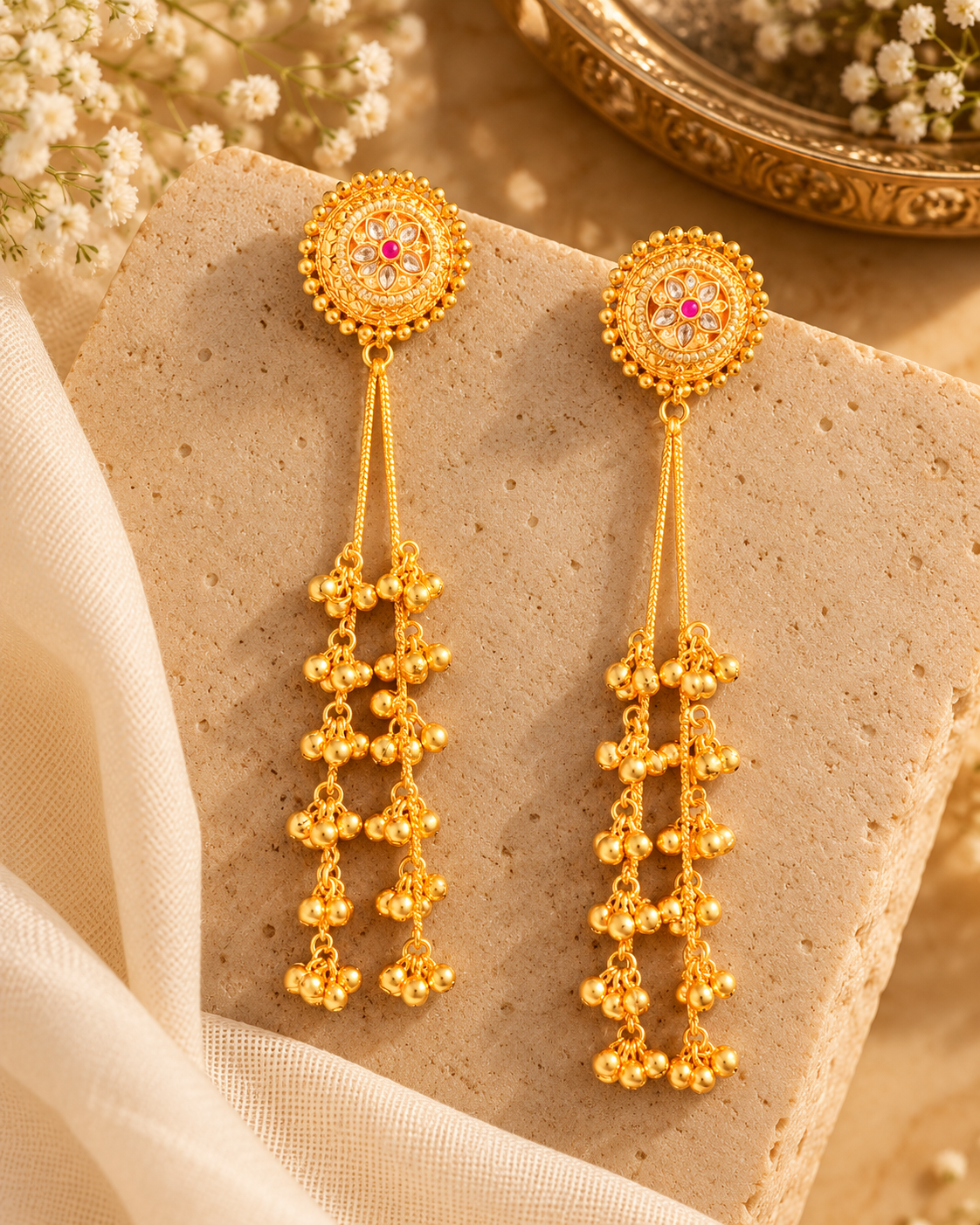 Ornate Gold Kashmiri Jhumka