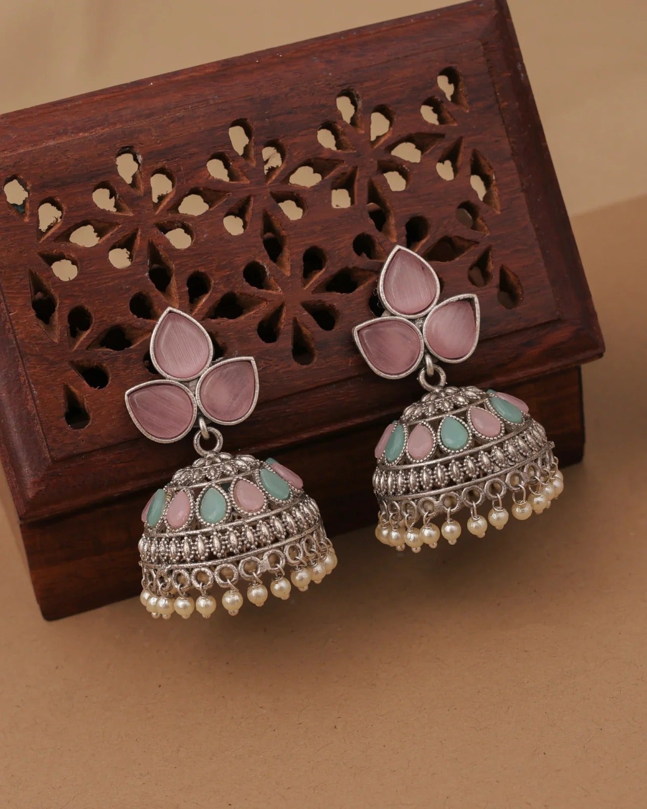 Royal Peacock & Pastel Jhumka Earrings Combo Set