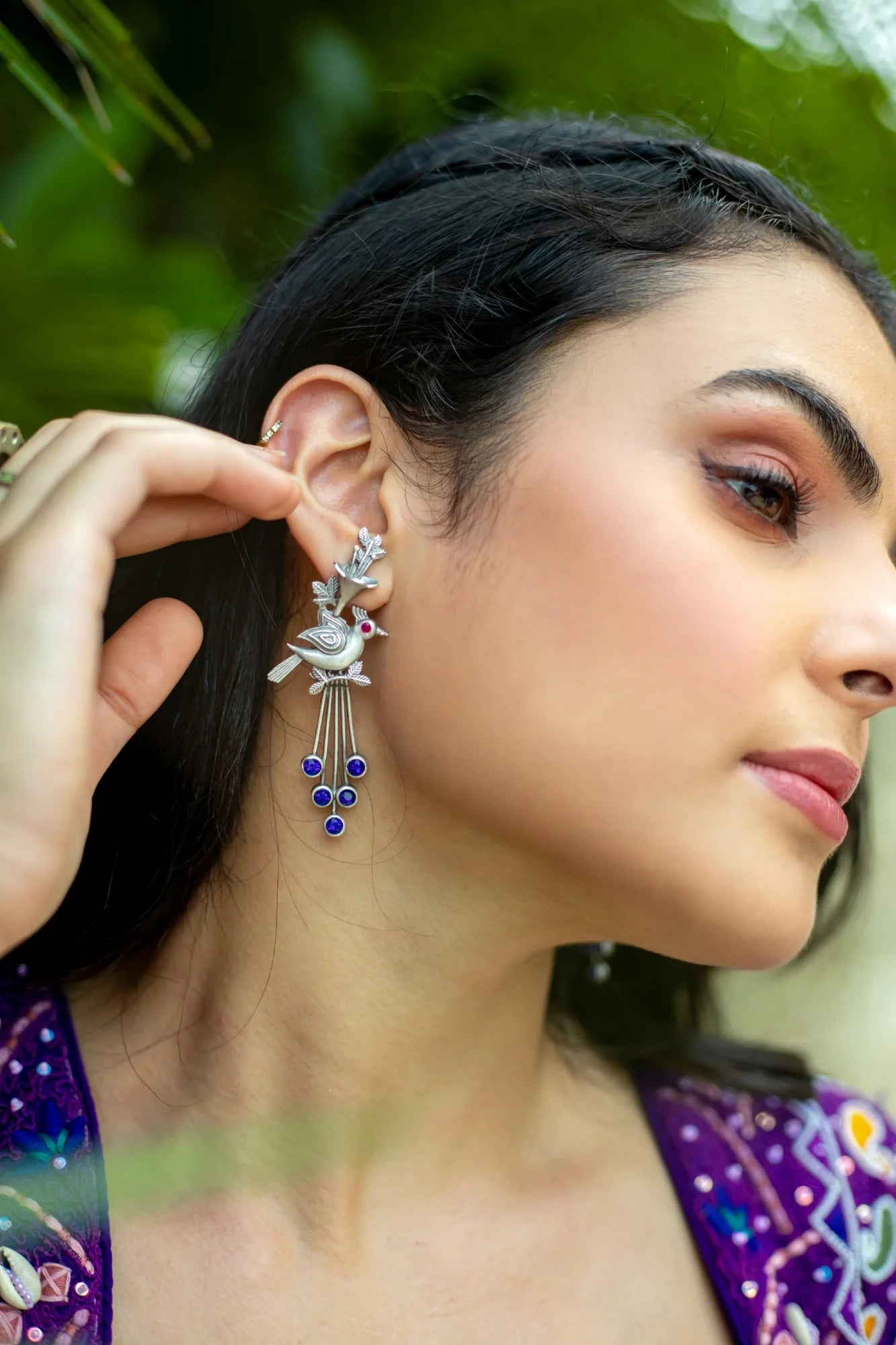 Peacock Elegance Silver Earrings